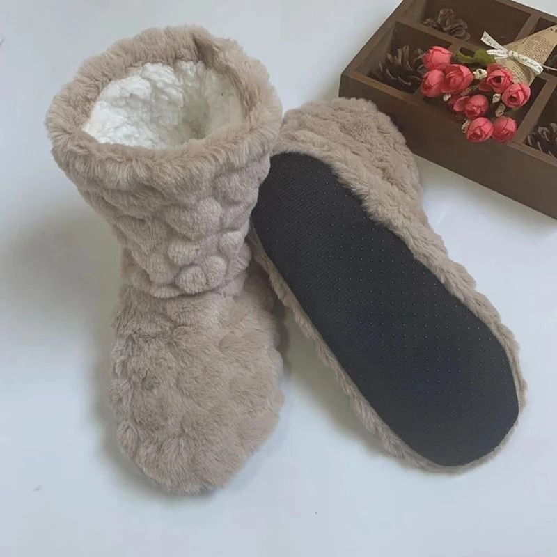 Winter Velvet Slipper Socks for Women with Anti Slip Sole Thick Lining High Tube Design for Indoor Floor Comfort