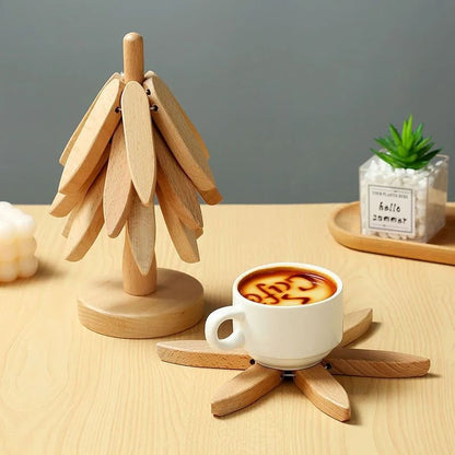 4PCS Tree Design Wooden Trivet Set Decorative Heat Resistant Coasters and Placemats