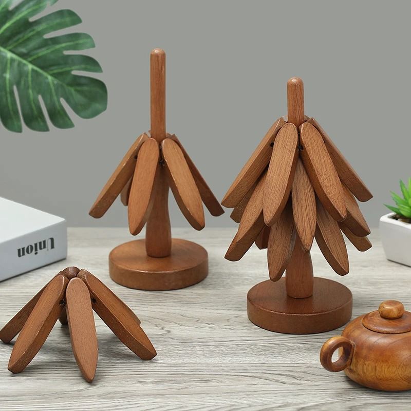 4PCS Tree Design Wooden Trivet Set Decorative Heat Resistant Coasters and Placemats