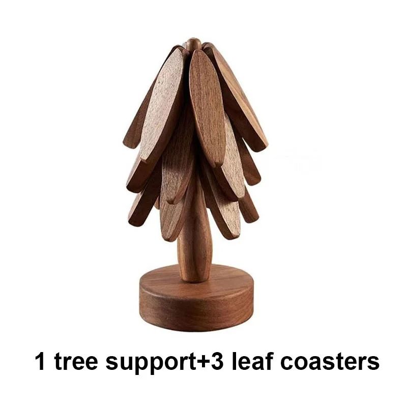 4PCS Tree Design Wooden Trivet Set Decorative Heat Resistant Coasters and Placemats