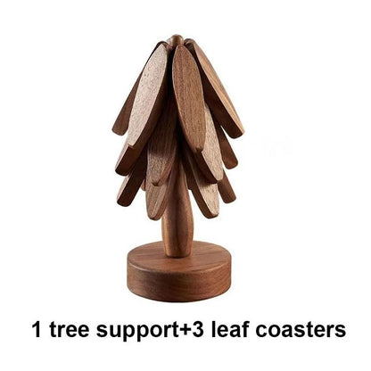 4PCS Tree Design Wooden Trivet Set Decorative Heat Resistant Coasters and Placemats