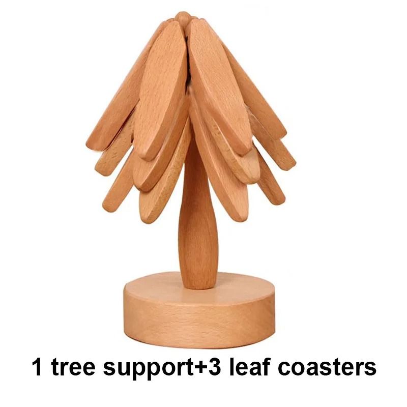 4PCS Tree Design Wooden Trivet Set Decorative Heat Resistant Coasters and Placemats