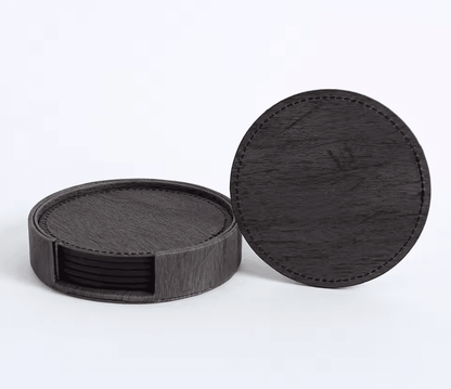 Elegant Wood Grain Leather Drink Coasters Set 6 Piece Insulated Non Stick Cup Placemats