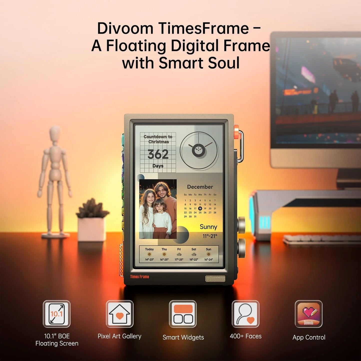 Smart HD Clock Frame with Crypto Stocks Calendar and Weather Display