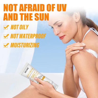 Whitening Sunscreen SPF 90, Oil-Free Sunblock for Face & Body, Skin Brightening, UV Protection, Anti-Spot & Moisturizing