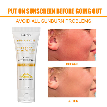 Whitening Sunscreen SPF 90, Oil-Free Sunblock for Face & Body, Skin Brightening, UV Protection, Anti-Spot & Moisturizing
