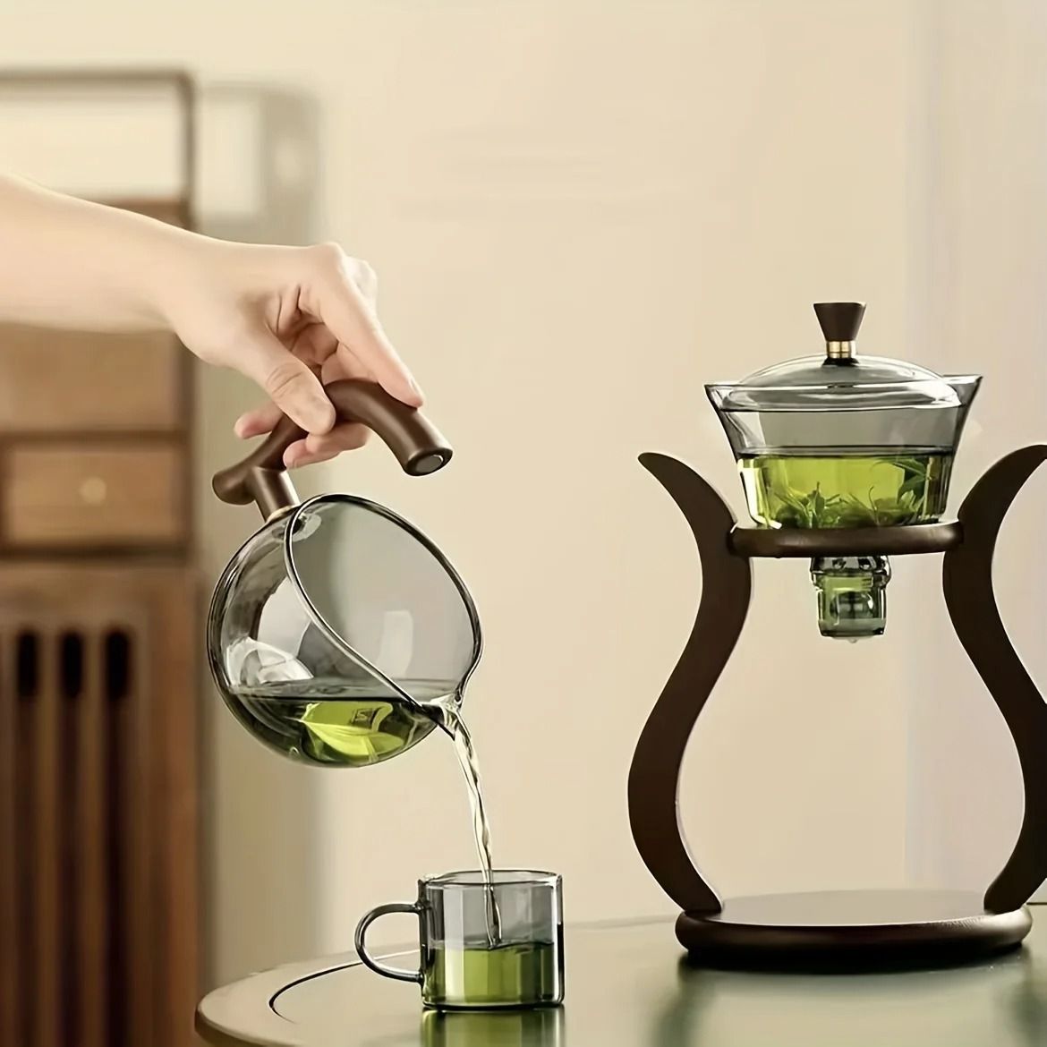 Glass Tea Set with Semi Automatic Magnetic Drip Teapot and Infuser Cups for Elegant Home Brewing