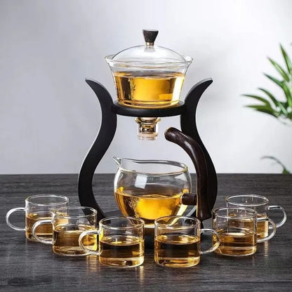 Glass Tea Set with Semi Automatic Magnetic Drip Teapot and Infuser Cups for Elegant Home Brewing