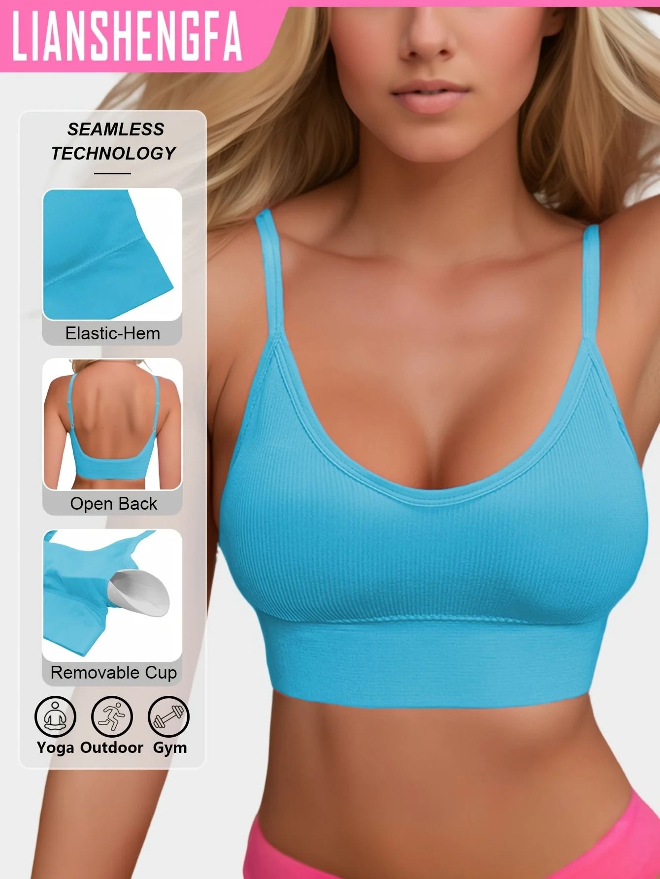 Womens Halterneck Backless Sports Bra with Ribbed Knit Fabric for Yoga and Activewear