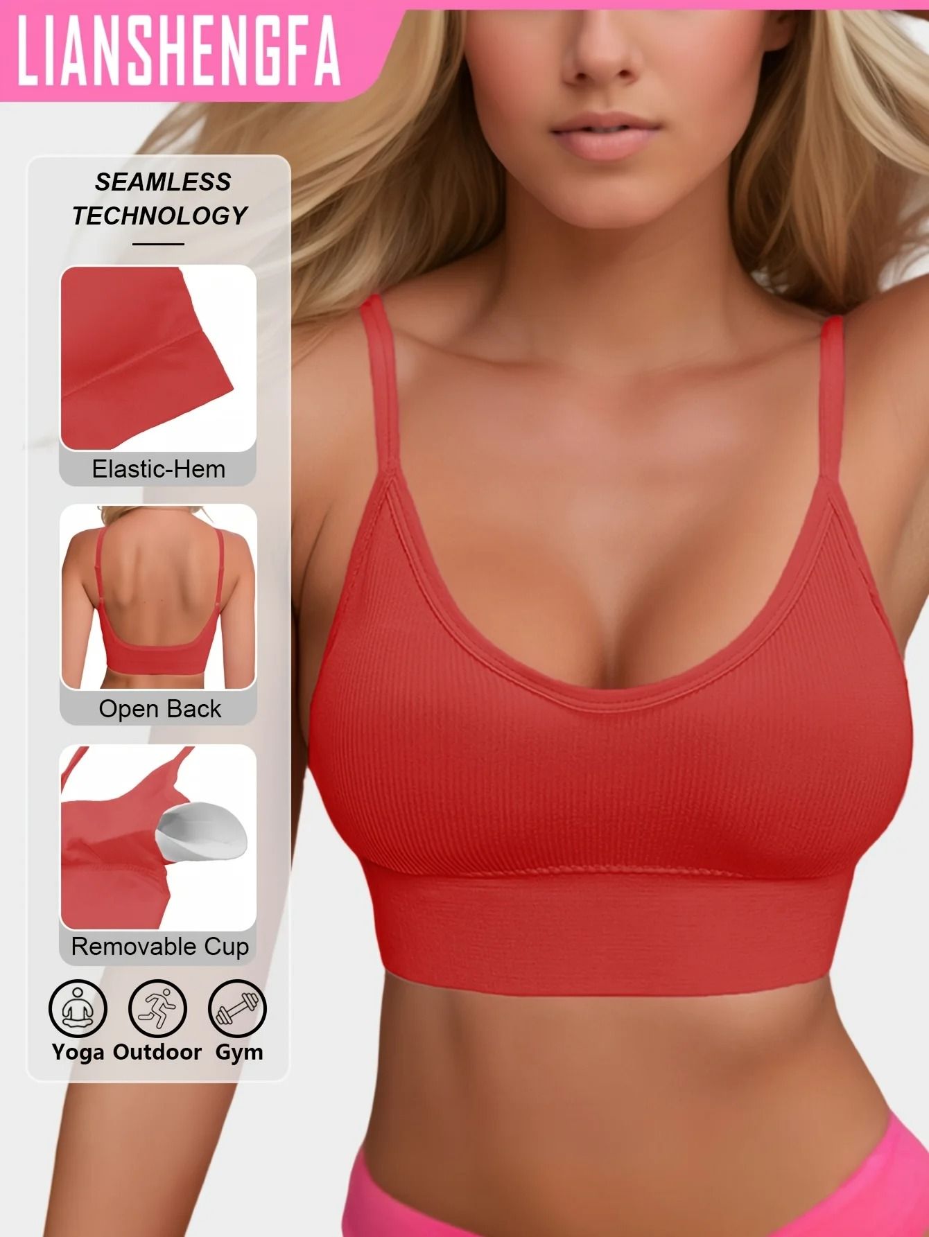 Womens Halterneck Backless Sports Bra with Ribbed Knit Fabric for Yoga and Activewear