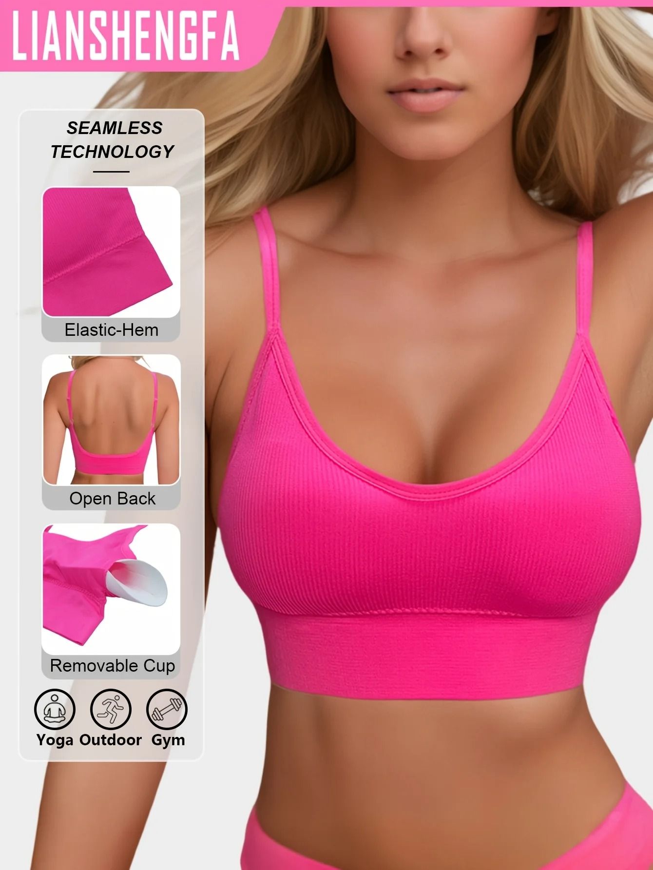 Womens Halterneck Backless Sports Bra with Ribbed Knit Fabric for Yoga and Activewear