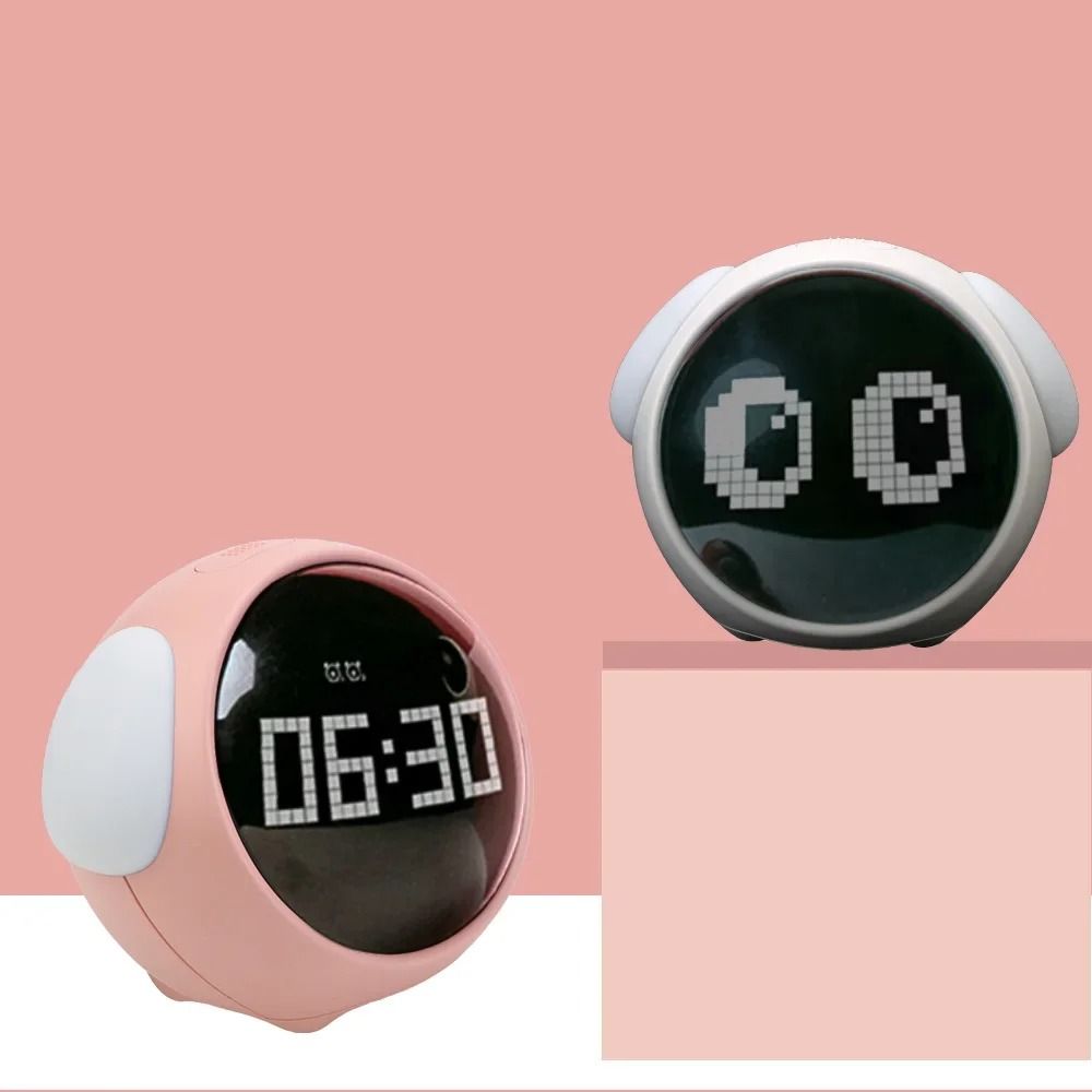 Voice Controlled Cute Alarm Clock with Night Light and Thermometer for Kids and Home Decor