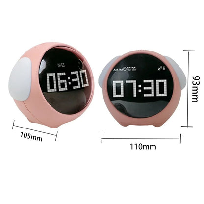 Voice Controlled Cute Alarm Clock with Night Light and Thermometer for Kids and Home Decor
