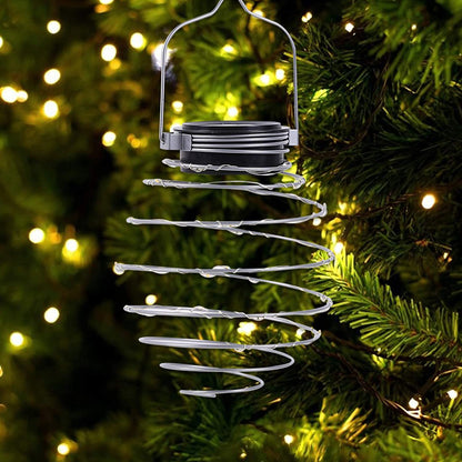 LED Hanging Decorative Lamp Outdoor, Solar Spiral Lights for Patio, Creative Iron Art Lantern for Porch Path Garden