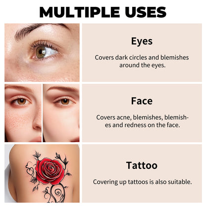 Waterproof Full Coverage, Tattoo and Scar Concealer, Natural Finish Foundation, All Skin Tones and Types Protection