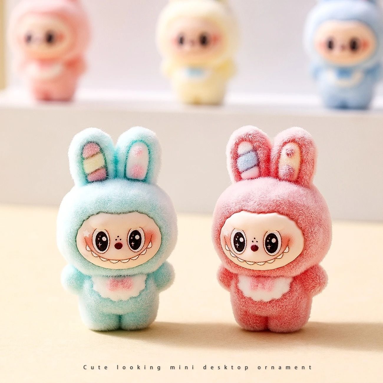 10pcs Kawaii Rabbit Anime Flocked Dolls Set for Desktop Decor and Gifts