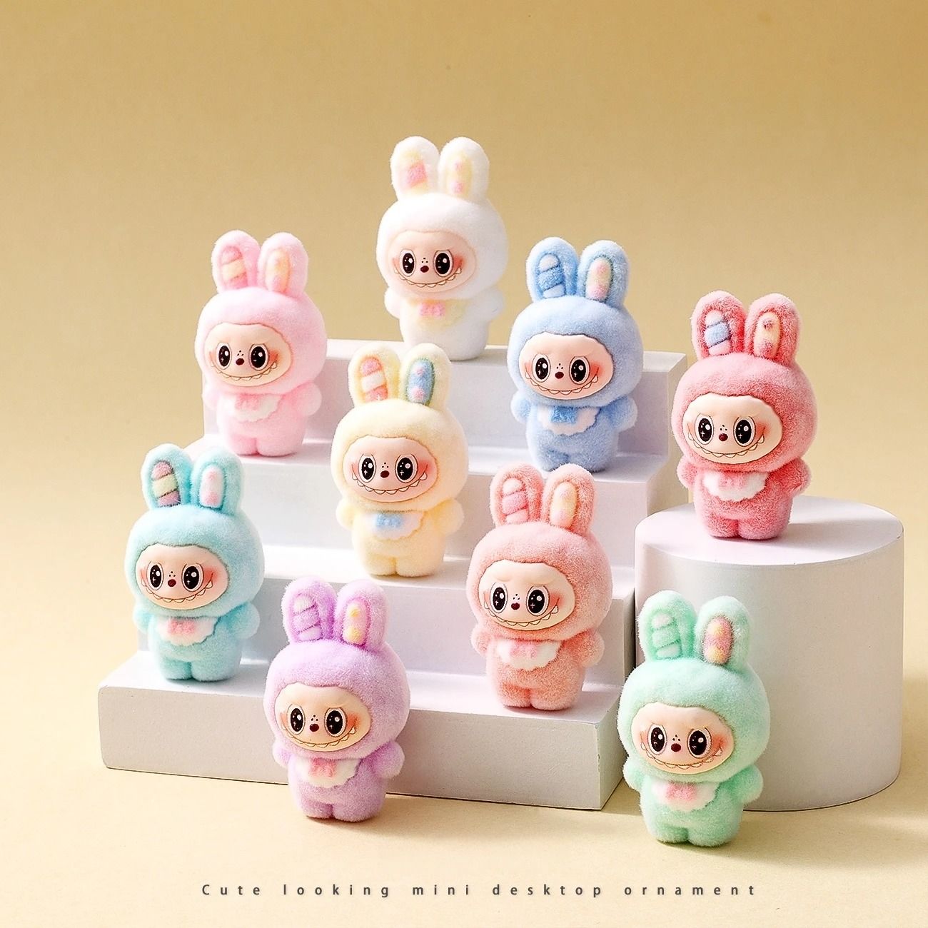 10pcs Kawaii Rabbit Anime Flocked Dolls Set for Desktop Decor and Gifts