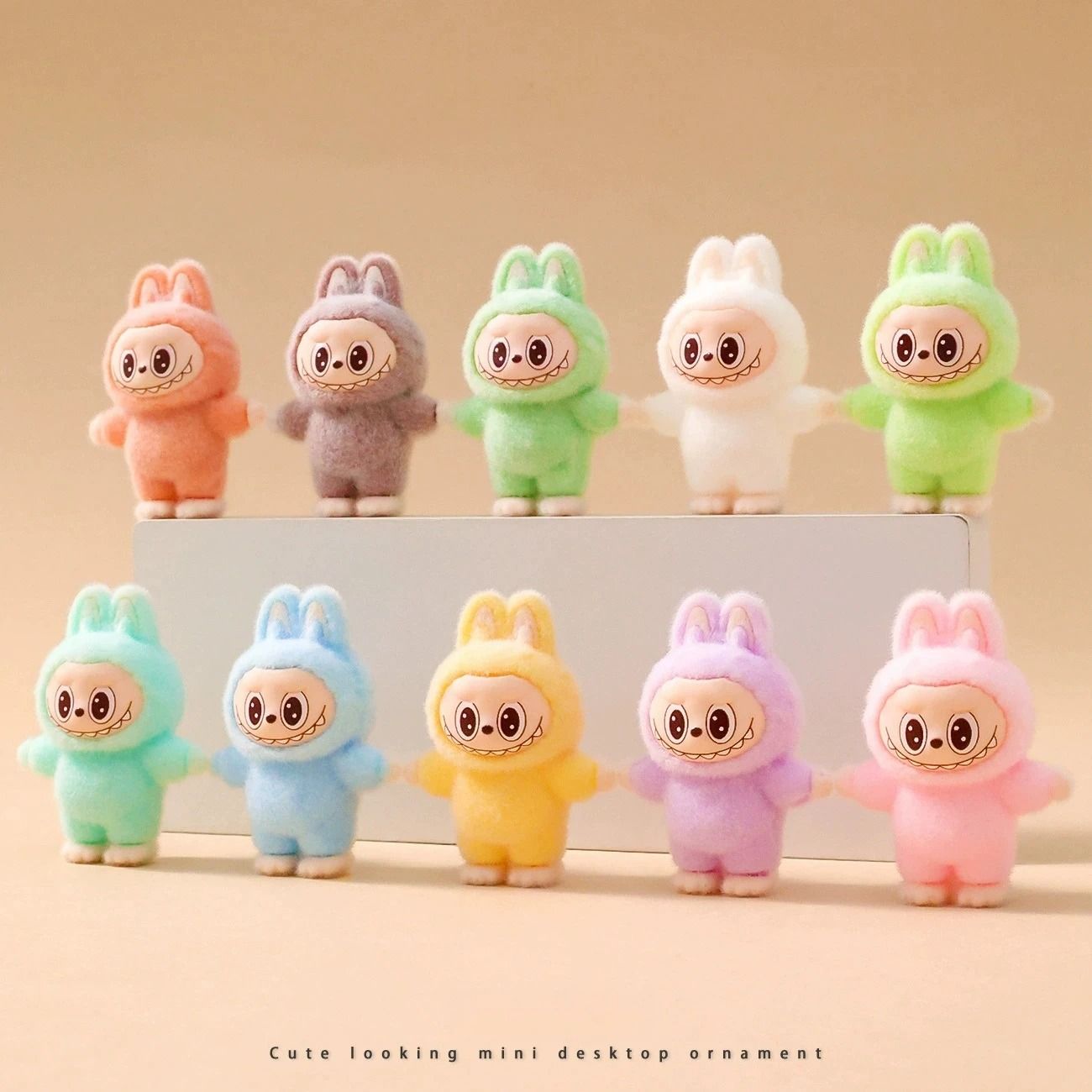 10pcs Kawaii Rabbit Anime Flocked Dolls Set for Desktop Decor and Gifts