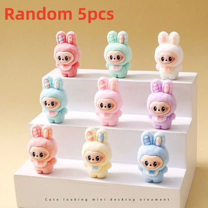 10pcs Kawaii Rabbit Anime Flocked Dolls Set for Desktop Decor and Gifts