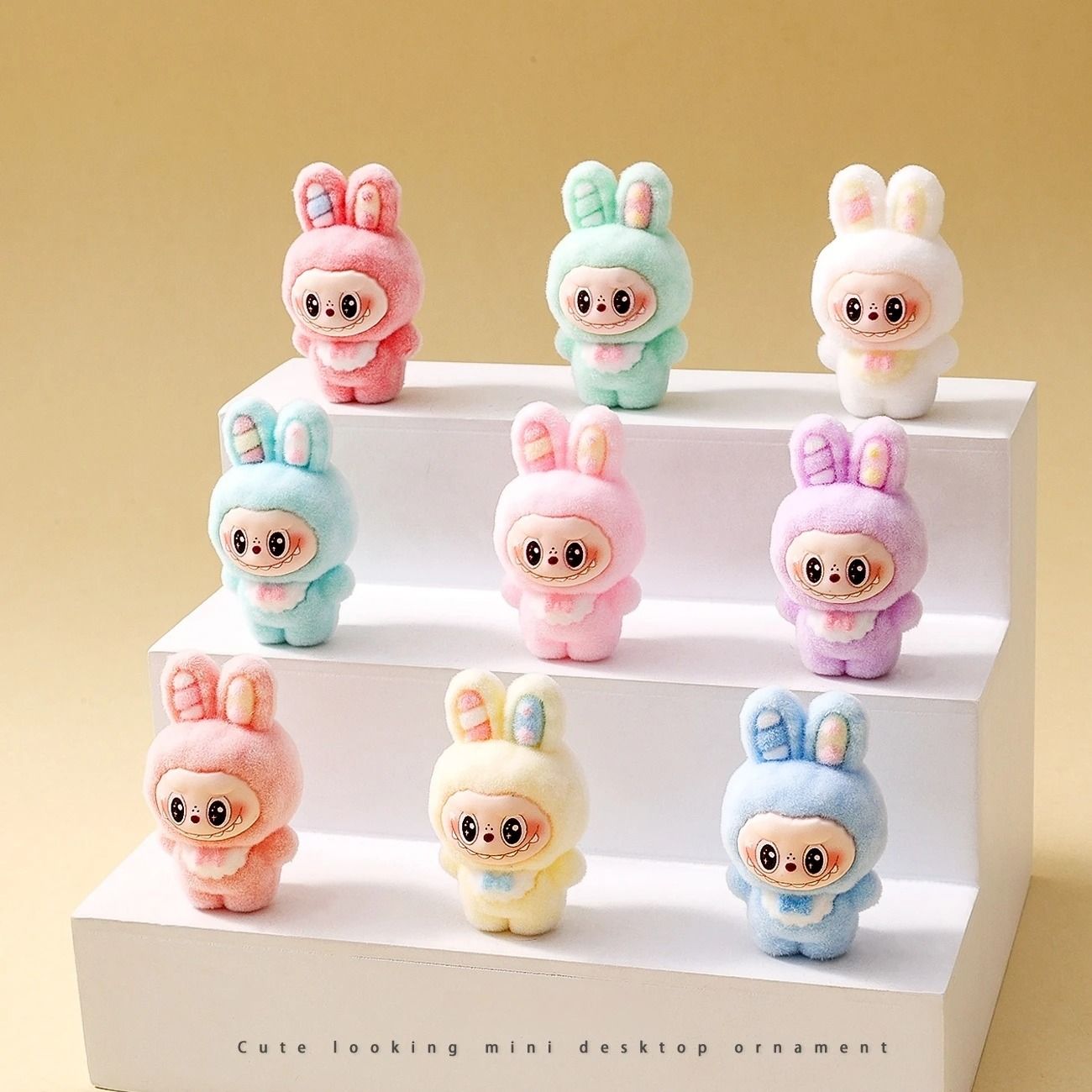 10pcs Kawaii Rabbit Anime Flocked Dolls Set for Desktop Decor and Gifts