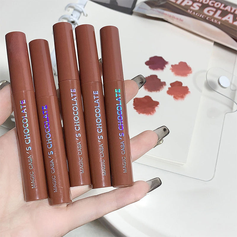 Chocolate Five Lip Glaze Set, Mist Matte Lipstick Collection for Girls, Students, Creamy Hydrating, Long Lasting