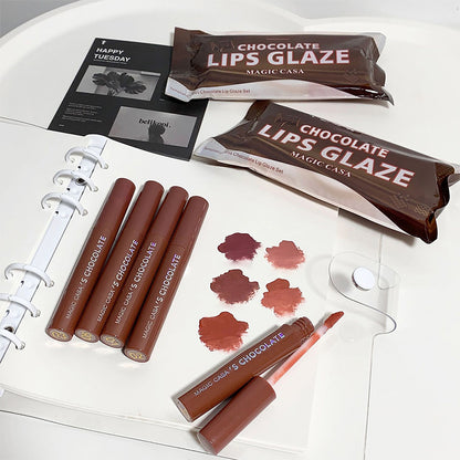 Chocolate Five Lip Glaze Set, Mist Matte Lipstick Collection for Girls, Students, Creamy Hydrating, Long Lasting