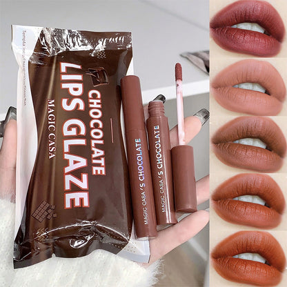 Chocolate Five Lip Glaze Set, Mist Matte Lipstick Collection for Girls, Students, Creamy Hydrating, Long Lasting