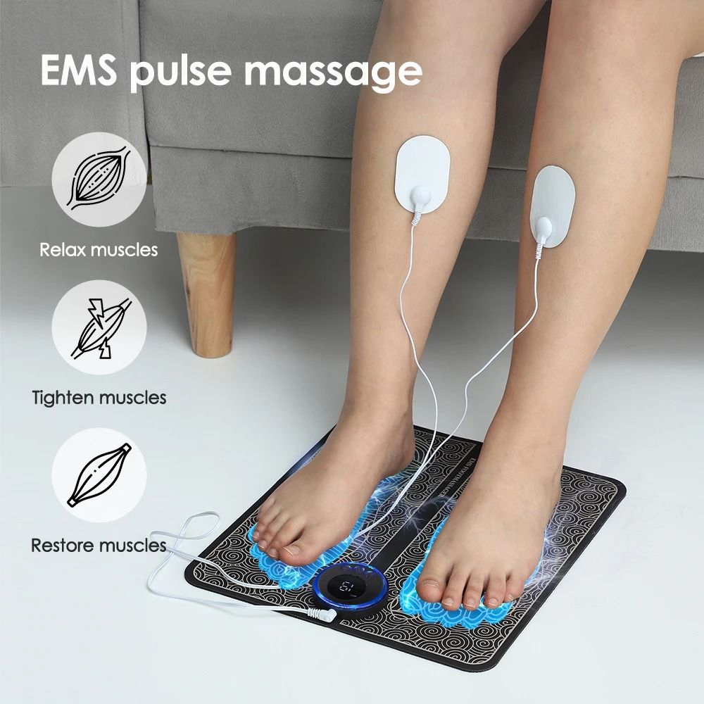 Electric EMS Foldable Foot Massager Pad with 8 Modes & 19 Intensity Levels