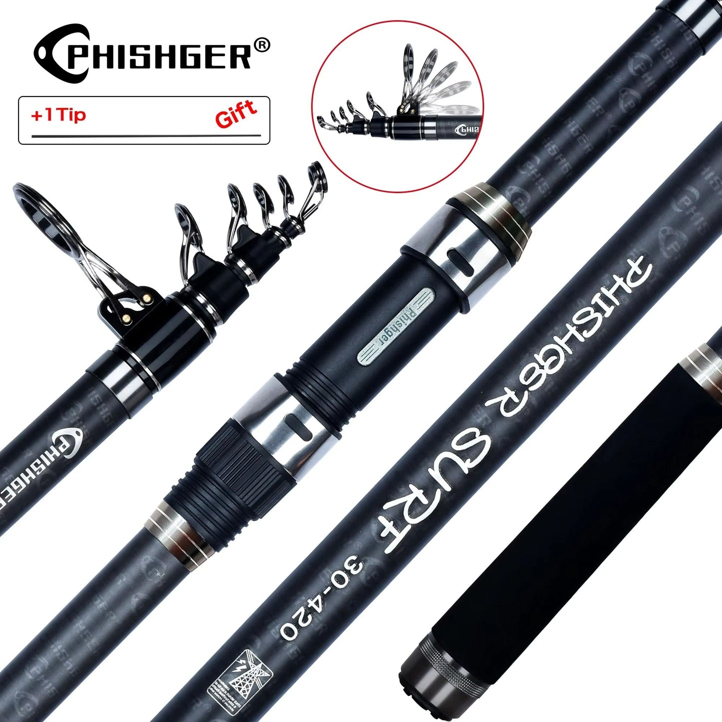 PHISHGER Carbon Telescopic Surf Fishing Rod – Travel-Ready Power for Long-Distance Shore Casting