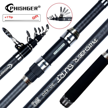 PHISHGER Carbon Telescopic Surf Fishing Rod – Travel-Ready Power for Long-Distance Shore Casting