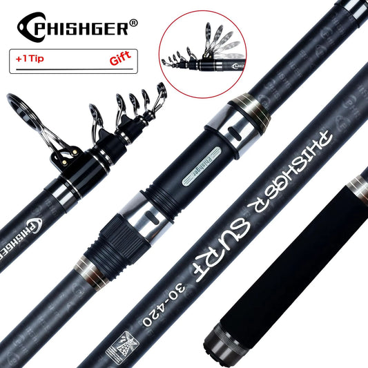 PHISHGER Carbon Telescopic Surf Fishing Rod – Travel-Ready Power for Long-Distance Shore Casting