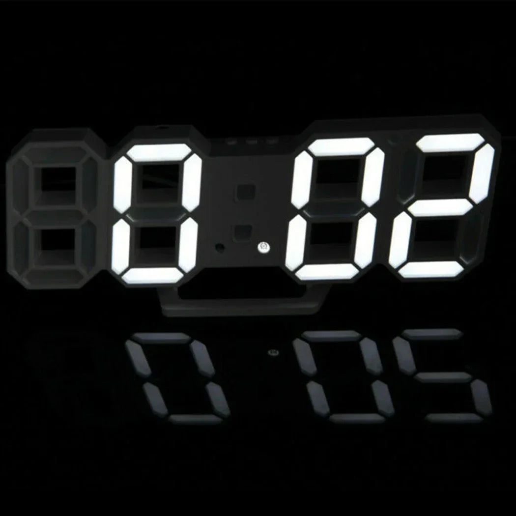 Large 3D LED Wall Clock Digital Display, Alarm Clock, Time Temp Date Function, Table or Wall