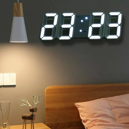 Large 3D LED Wall Clock Digital Display, Alarm Clock, Time Temp Date Function, Table or Wall