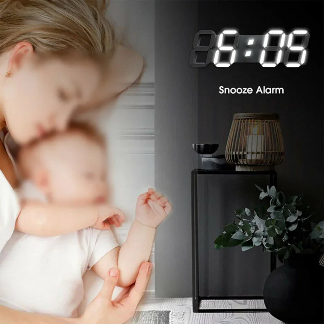 Large 3D LED Wall Clock Digital Display, Alarm Clock, Time Temp Date Function, Table or Wall