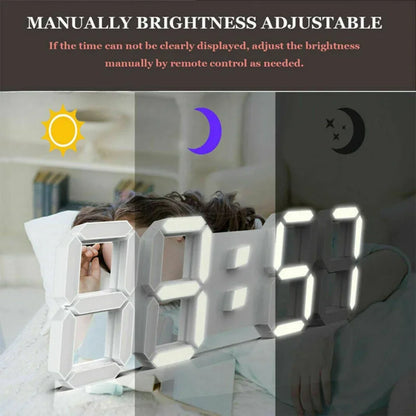 Large 3D LED Wall Clock Digital Display, Alarm Clock, Time Temp Date Function, Table or Wall