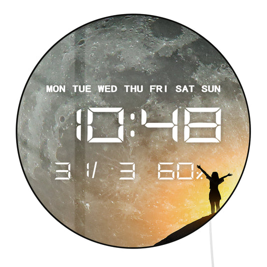 Large Display Moon Phase Digital Wall Clock, Milky Way Celestial Home Decor LED Numeric Clock for Desk and Wall Use