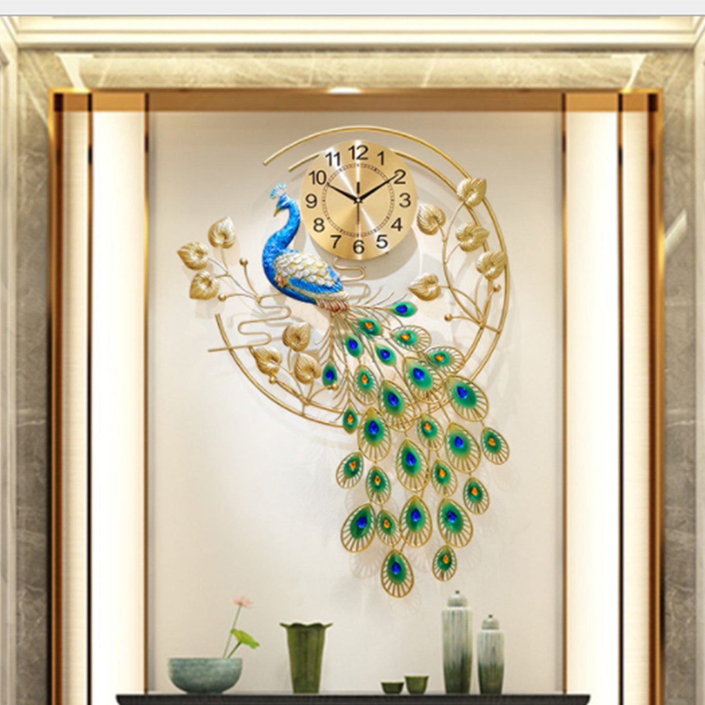 Peacock Shaped Wall Clock, Creative Metal Wall Clock, Modern Style Silent Wall Watch Clock for Living Room Decor