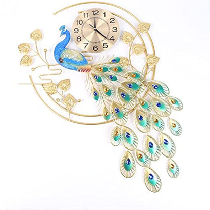 Peacock Shaped Wall Clock, Creative Metal Wall Clock, Modern Style Silent Wall Watch Clock for Living Room Decor