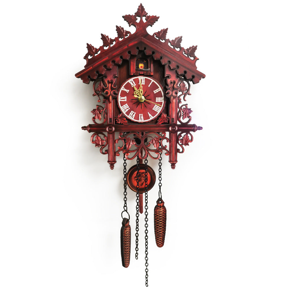 Handcrafted Vintage Cuckoo Clock Tree House Swing, MDF Wooden Wall Clock with Roman Numbers, Home Office Decor