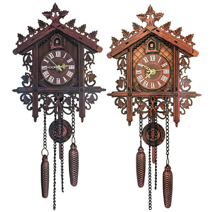 Handcrafted Vintage Cuckoo Clock Tree House Swing, MDF Wooden Wall Clock with Roman Numbers, Home Office Decor