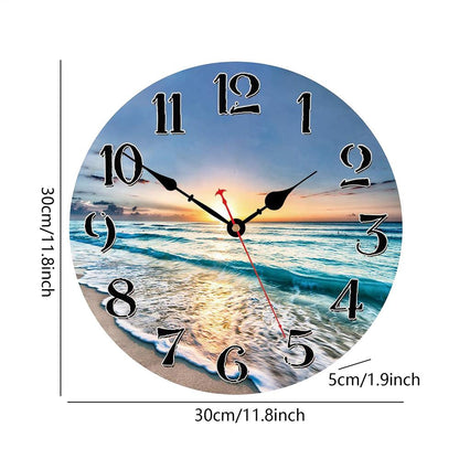 Vintage Rustic Beach Blue Wall Clock Non Ticking Coastal Decor for Girl Boy Bedroom, Bathroom, Kitchen, Office