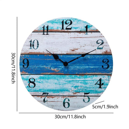 Vintage Rustic Beach Blue Wall Clock Non Ticking Coastal Decor for Girl Boy Bedroom, Bathroom, Kitchen, Office