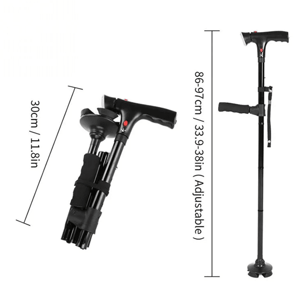 Adjustable Collapsible Walking Cane with LED Light and Alarm