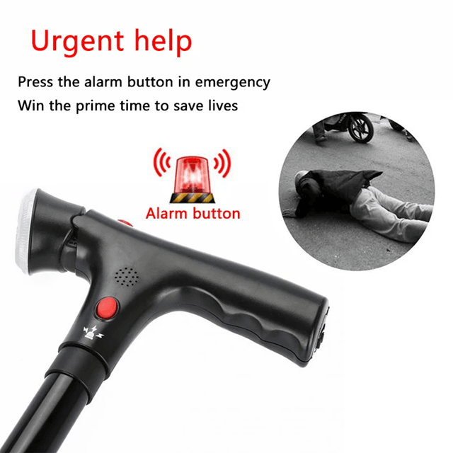 Adjustable Collapsible Walking Cane with LED Light and Alarm