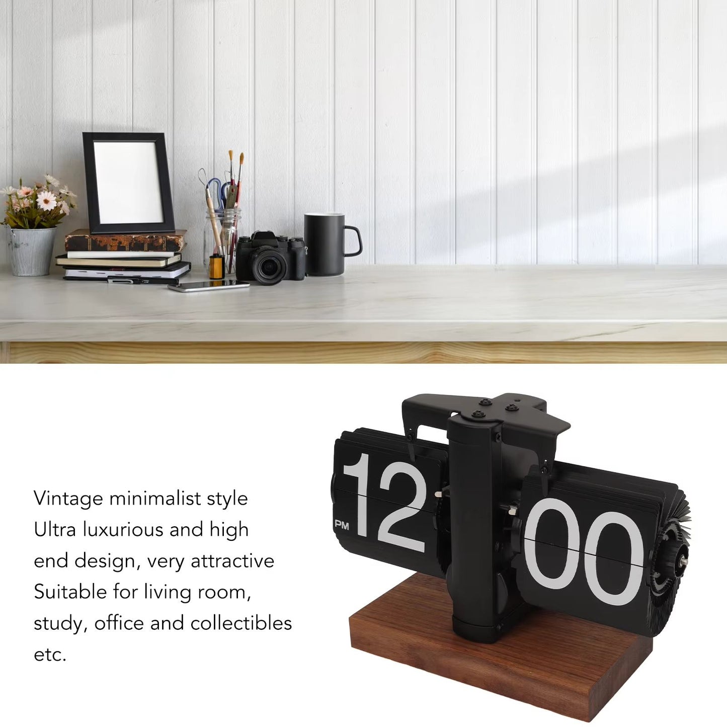 Digital Flip-Down Clock Retro Mechanical Table Clock - Battery Operated Automatic Flip Clock