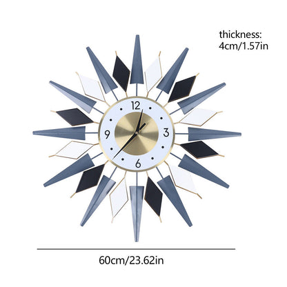Silent Non Ticking Modern Wall Clock, Large Decorative Sun Clock, Battery Operated Retro Star Wall Decor