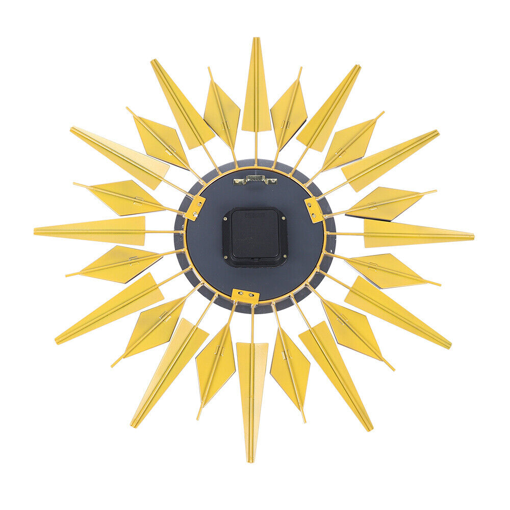 Silent Non Ticking Modern Wall Clock, Large Decorative Sun Clock, Battery Operated Retro Star Wall Decor
