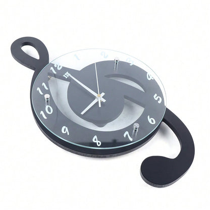 Silent Modern Musical Note Glass Wall Clock for Living Room, Decorative Glass Hanging Clock, Music Theme Wall Decor