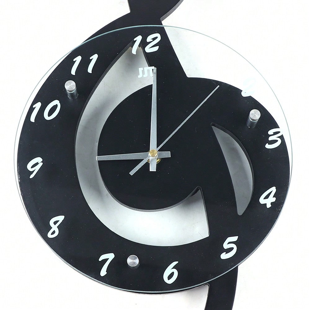 Silent Modern Musical Note Glass Wall Clock for Living Room, Decorative Glass Hanging Clock, Music Theme Wall Decor