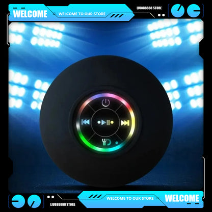 Large Suction Cup Mini Portable Speaker, Bathroom Waterproof Wireless LED Bluetooth Speaker, Outdoor Stereo Sound